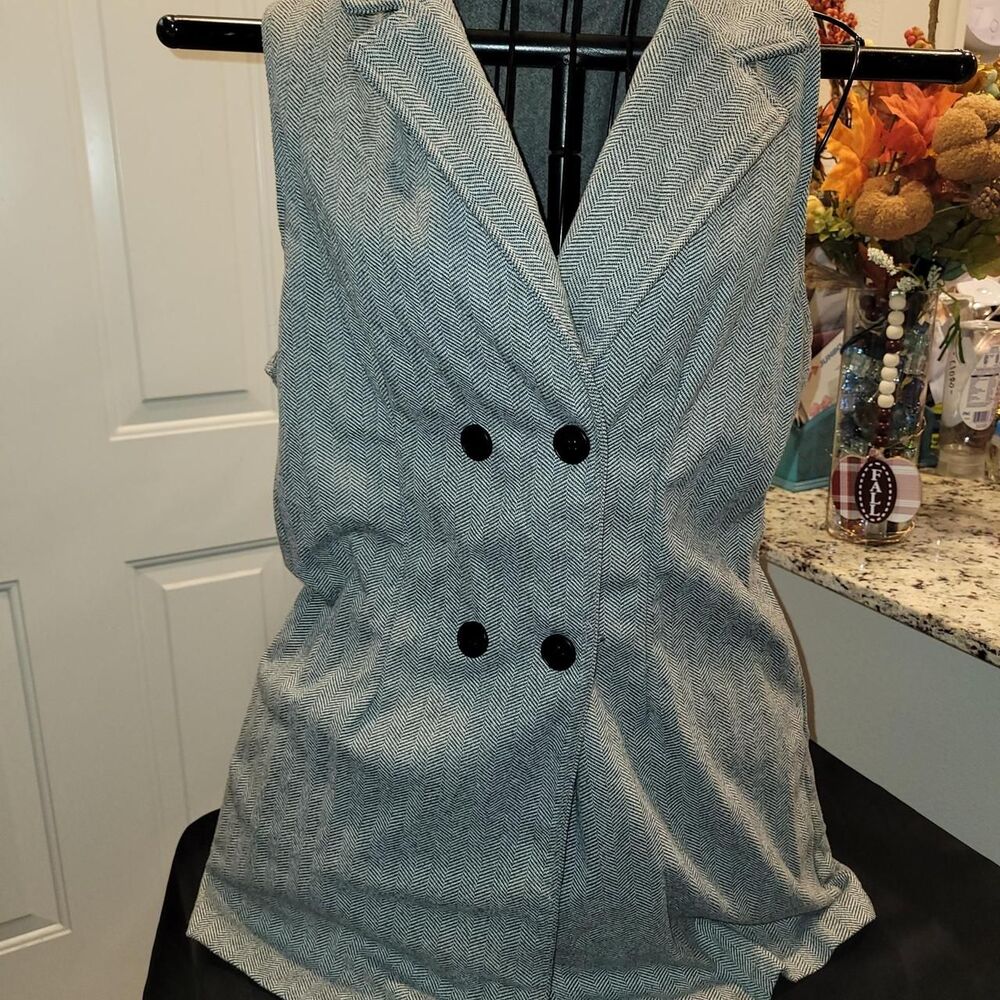 Women's Grey and Blue Gilet